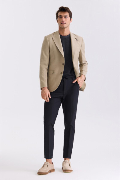 Beige Slim Fit Pointed Collar Linen Sports Jacket - 6