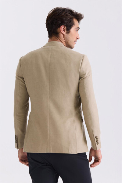 Beige Slim Fit Pointed Collar Linen Sports Jacket - 8