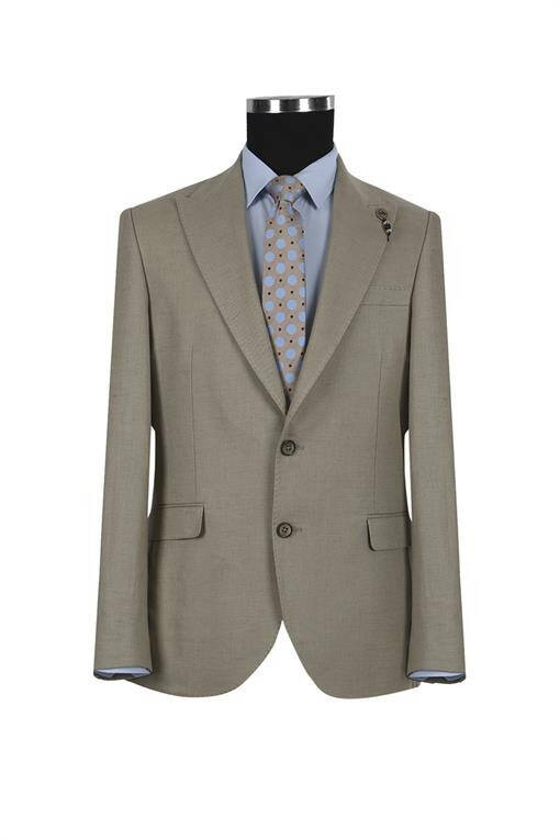 Beige Slim Fit Pointed Collar Linen Sports Jacket - 9