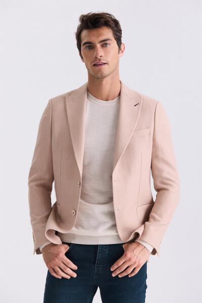 Beige Slim Fit Pointed Collar Summer Sport Jacket - 5