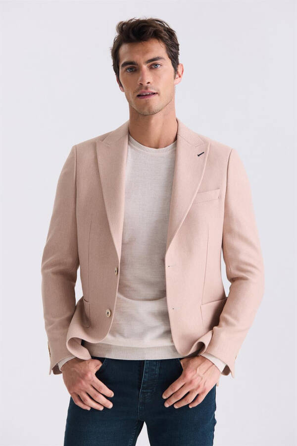 Beige Slim Fit Pointed Collar Summer Sport Jacket - 1