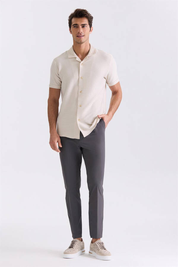 Beige Slim Fit Shirt Collar Button Detail T-Shirt - 6