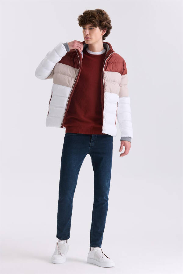 Beige Slim Fit Stand Collar Winter Puffer Jacket - 6