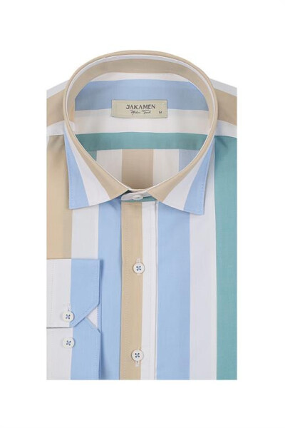 Beige Slim Fit Striped 100% Cotton Shirt - 9