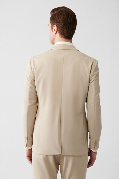 Beige, slit, lined, slim fit, jersey fabric men's jacket. - 9