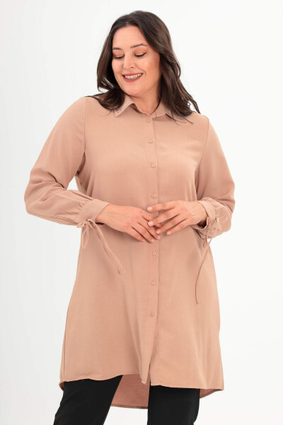 Beige tunic with stones, plus size. - 1