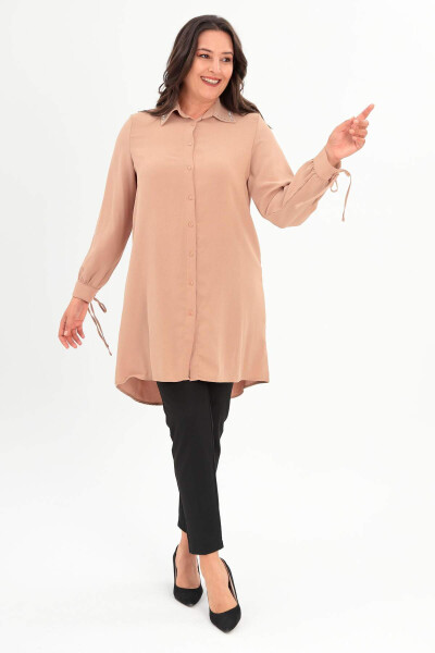 Beige tunic with stones, plus size. - 2