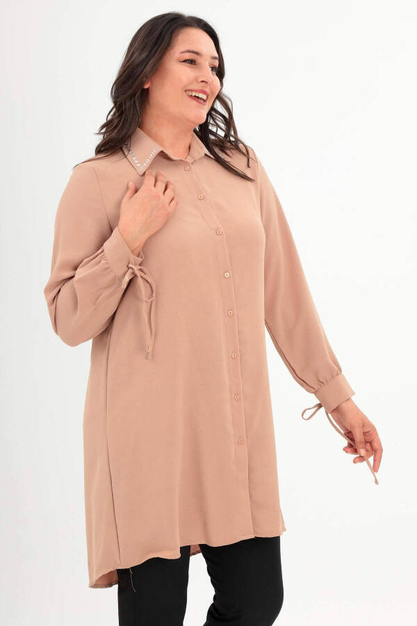 Beige tunic with stones, plus size. - 3