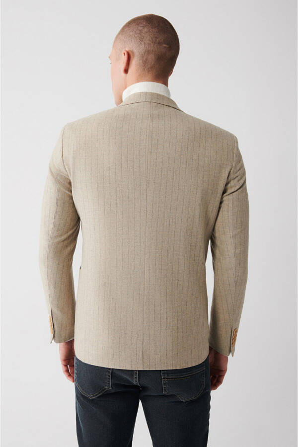 Beige wool, single breasted, lined, patch pocket, slim fit men's jacket. - 5