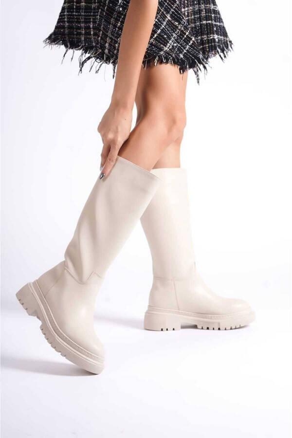 Beige zipperless women's boots - 2