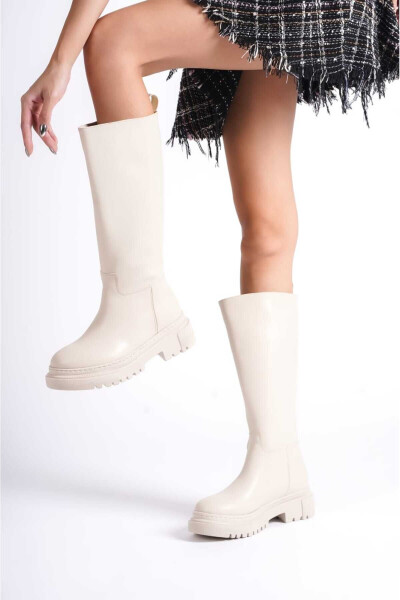 Beige zipperless women's boots - 3