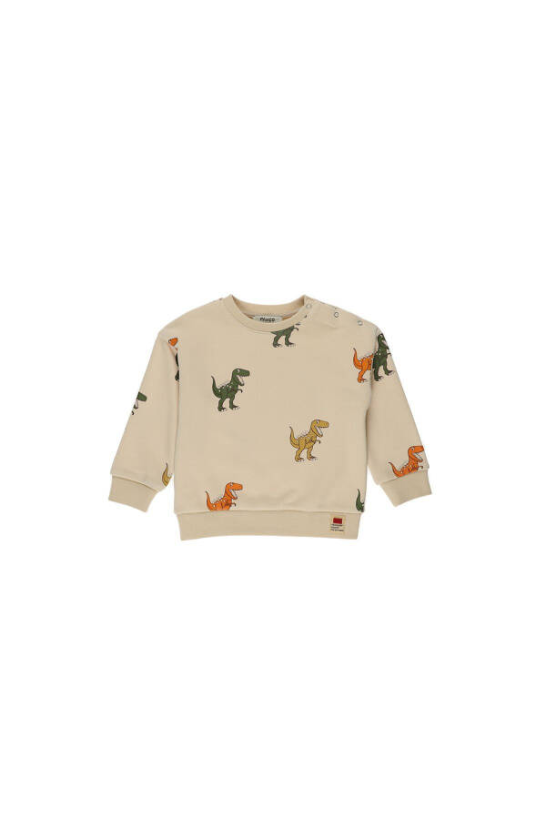 Bej Dinozorlu Erkek Bebek Sweatshirt - 4