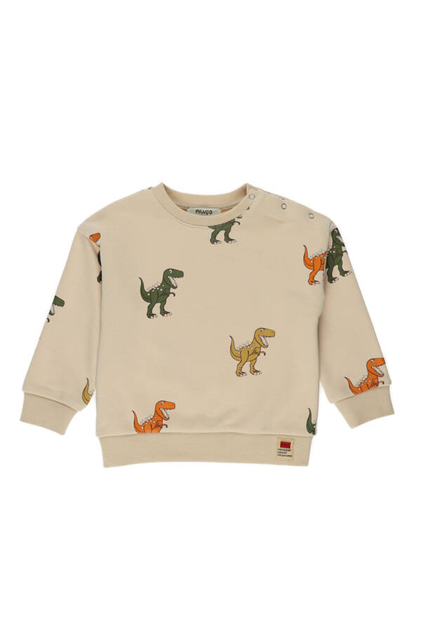 Bej Dinozorlu Erkek Bebek Sweatshirt - 1