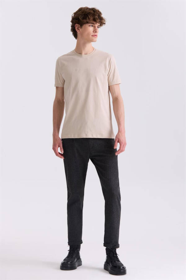 Bej Slim Fit Bisiklet Yaka T-Shirt - 2