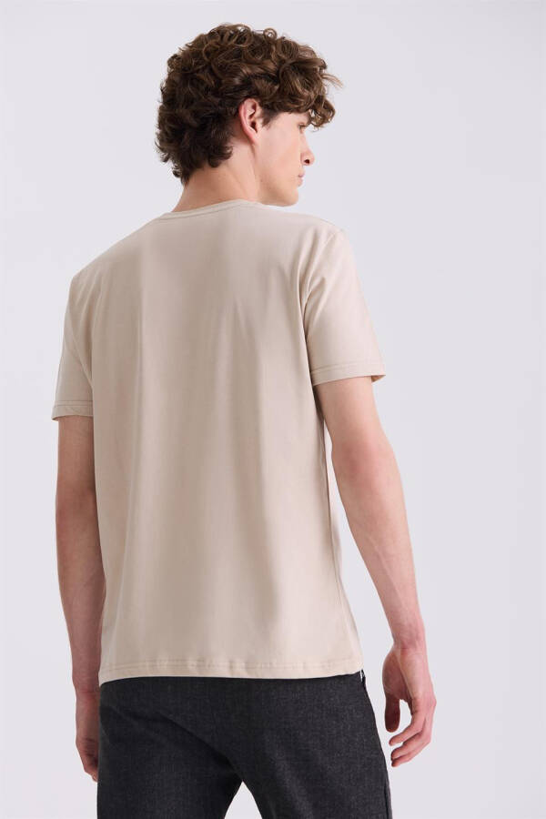 Bej Slim Fit Bisiklet Yaka T-Shirt - 4