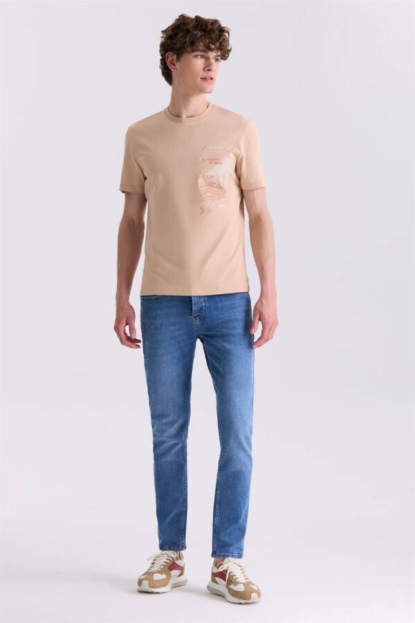 Bej Slim Fit Bisiklet Yaka T-Shirt - 2