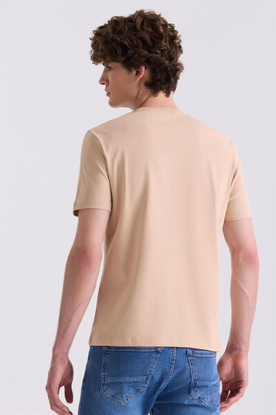 Bej Slim Fit Bisiklet Yaka T-Shirt - 4