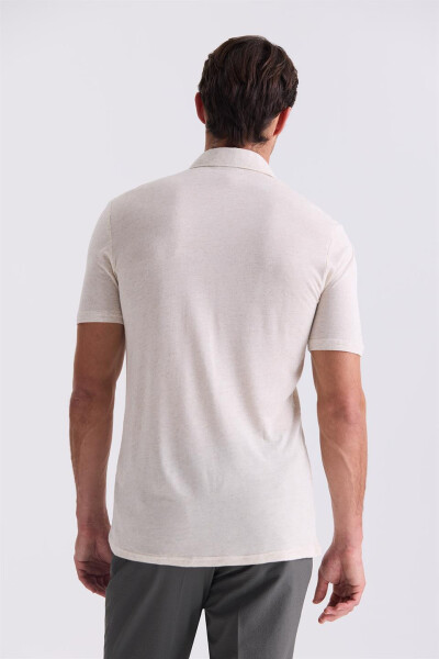 Bej Slim Fit Ko'ylak Yaka T-shirt - 4