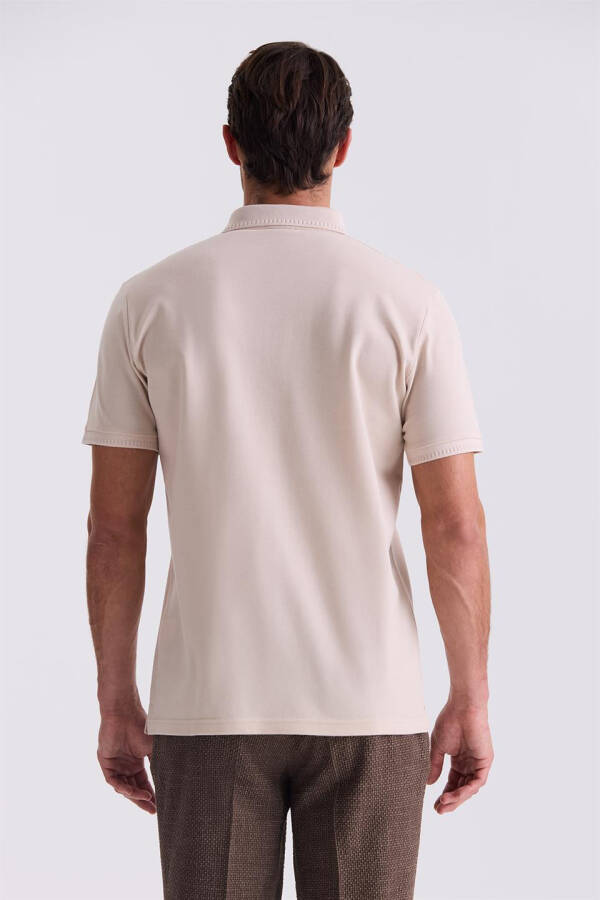 Bej Slim Fit Polo Yaka T-shirt - 4