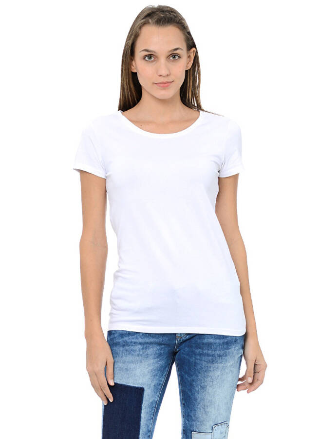 Белая женская футболка с круглым вырезом синего цвета M162767-620 BASIC T-SHIRT - 1