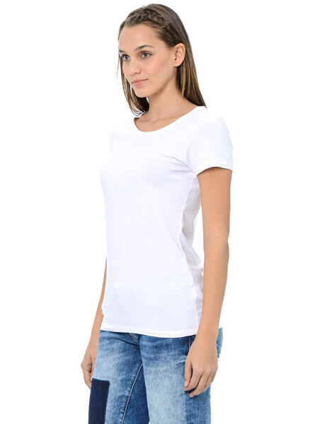 Белая женская футболка с круглым вырезом синего цвета M162767-620 BASIC T-SHIRT - 4