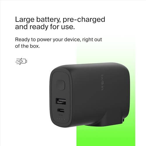 Belkin BoostCharge Hibrit Duvar Şarj Cihazı 25W + Güç Bankası 5K, 2'si 1 Arada Taşınabilir Şarj Cihazı, USB-C Bağlantı Noktası ve USB-A Bağlantı Noktası ile Taşınabilir Pil Şarj Cihazı - Seyahat Dostu, Çift Bağlantı Noktalı Şarj Cihazı - Siyah - 4