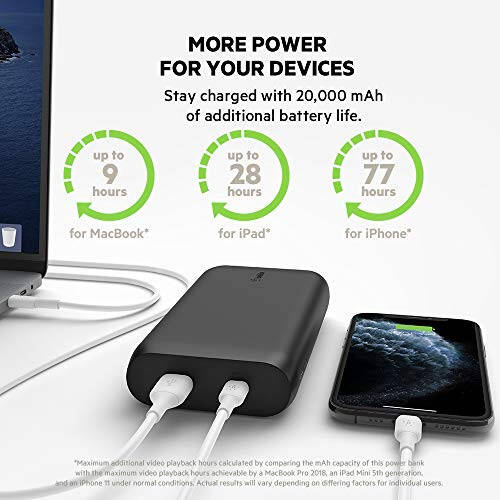 Belkin BoostCharge USB-C PD 20k mAh Power Bank, Portable iPhone Charger, Battery Charger for Apple iPhone, iPad Pro, Samsung Galaxy, & More with USB-C Cable Included - Black - 2