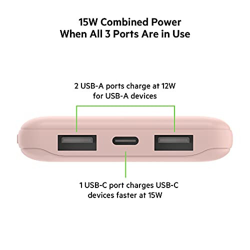 Belkin BoostCharge USB-C Taşınabilir Şarj Cihazı 10k Power Bank 1 USB-C Bağlantı Noktası ve 2 USB-A Bağlantı Noktası ile USB-A'dan USB-C Kablosu iPhone 15, 15 Plus, 15 Pro, 15 Pro Max, Samsung Galaxy S24 ve Daha Fazlası İçin - Gül Altın - 19