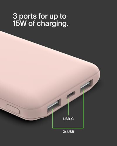 Belkin BoostCharge USB-C Taşınabilir Şarj Cihazı 10k Power Bank 1 USB-C Bağlantı Noktası ve 2 USB-A Bağlantı Noktası ile USB-A'dan USB-C Kablosu iPhone 15, 15 Plus, 15 Pro, 15 Pro Max, Samsung Galaxy S24 ve Daha Fazlası İçin - Gül Altın - 14