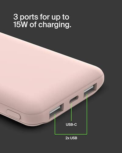 Belkin BoostCharge USB-C Taşınabilir Şarj Cihazı 10k Power Bank 1 USB-C Bağlantı Noktası ve 2 USB-A Bağlantı Noktası ile USB-A'dan USB-C Kablosu iPhone 15, 15 Plus, 15 Pro, 15 Pro Max, Samsung Galaxy S24 ve Daha Fazlası İçin - Gül Altın - 14