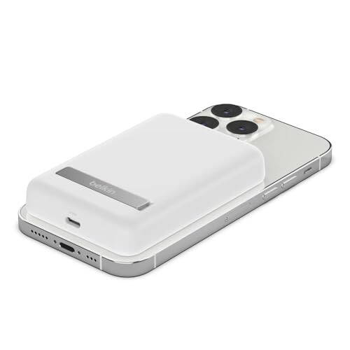 Belkin BoostCharge Wireless Power Bank 5K w/MagSafe Compatible 7.5W Charging, Built-in Pop-up Kickstand - Compatible w/iPhone 15, 15 Plus, 15 Pro, 15 Pro Max, iPhone 14, AirPods, and More - White - 4