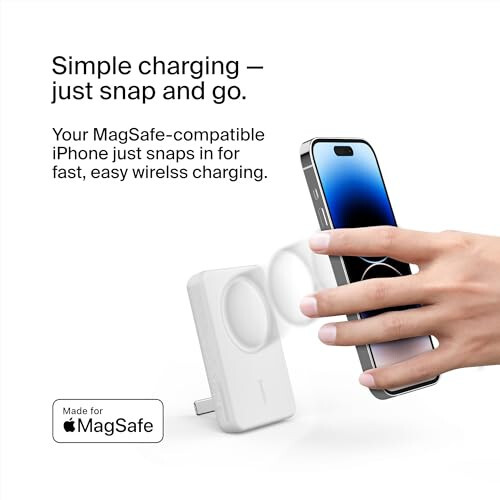 Belkin BoostCharge Wireless Power Bank 5K w/MagSafe Compatible 7.5W Charging, Built-in Pop-up Kickstand - Compatible w/iPhone 15, 15 Plus, 15 Pro, 15 Pro Max, iPhone 14, AirPods, and More - White - 1