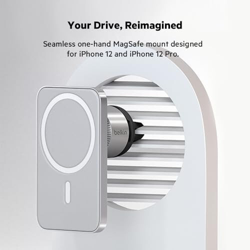 Belkin MagSafe Vent Mount Pro - Магнитный держатель для телефона MagSafe для автомобиля, совместимый с iPhone 15, iPhone 15 Pro, iPhone 15 Pro Max, iPhone 14 Series, iPhone 13 Series и Mini - Серый - 9