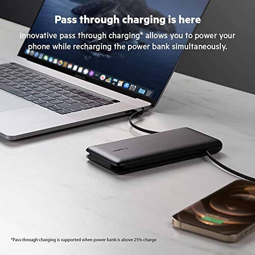 Belkin Power Bank, BoostCharge Plus 10k mAh Portable Charger w/Integrated Lightning Cable & USB-C Cable - iPhone Charger - Battery Pack for iPhone 15 Pro Max, iPhone 15, iPhone 14, iPhone 13 - Black - 10