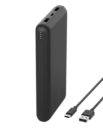 Belkin Power Bank, BoostCharge USB-C Portable Charger 20k w/ 1 USB-C Port and 2 USB-A Ports with USB-C to USB-A Cable for iPhone 15, 15 Plus, 15 Pro, 15 Pro Max, Samsung Galaxy S24, & More - Black - 9