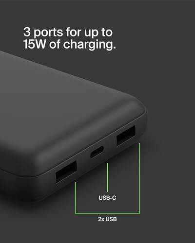 Belkin Power Bank, BoostCharge USB-C Portable Charger 20k w/ 1 USB-C Port and 2 USB-A Ports with USB-C to USB-A Cable for iPhone 15, 15 Plus, 15 Pro, 15 Pro Max, Samsung Galaxy S24, & More - Black - 14