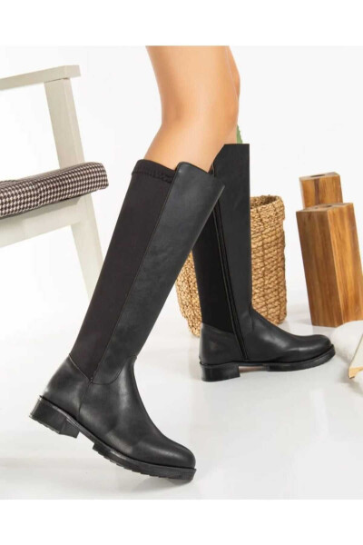 Bella Black Neoprene Knee-High Boots - 1