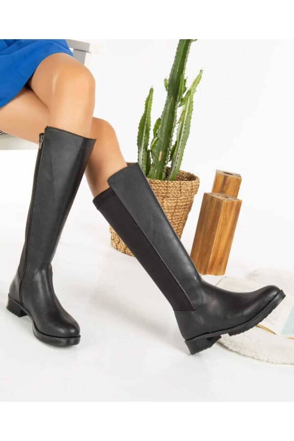 Bella Black Neoprene Knee-High Boots - 2