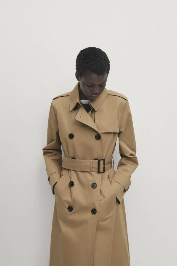 Belted 100% cotton trench coat. - 2