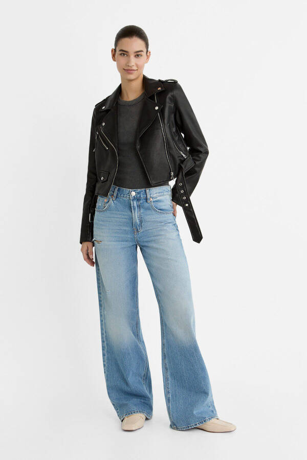 Belted Faux Leather Biker Jacket - 2