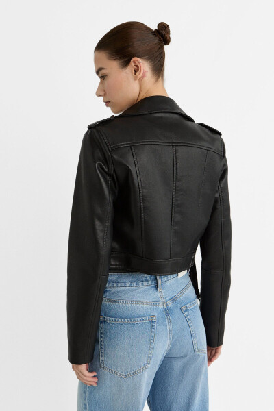 Belted Faux Leather Biker Jacket - 3