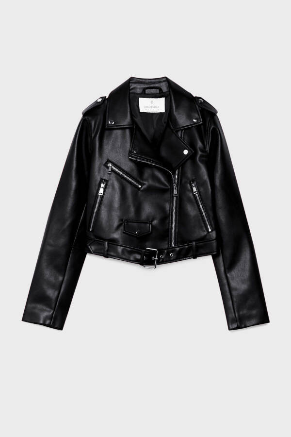 Belted Faux Leather Biker Jacket - 5