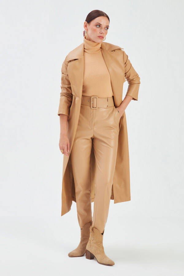 Belted Leather Pants - Beige - 5