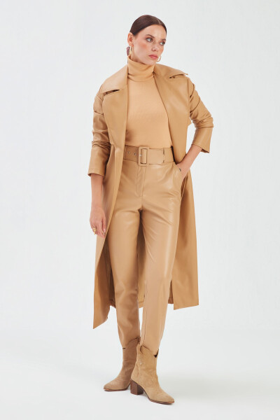 Belted Leather Pants - Beige - 13