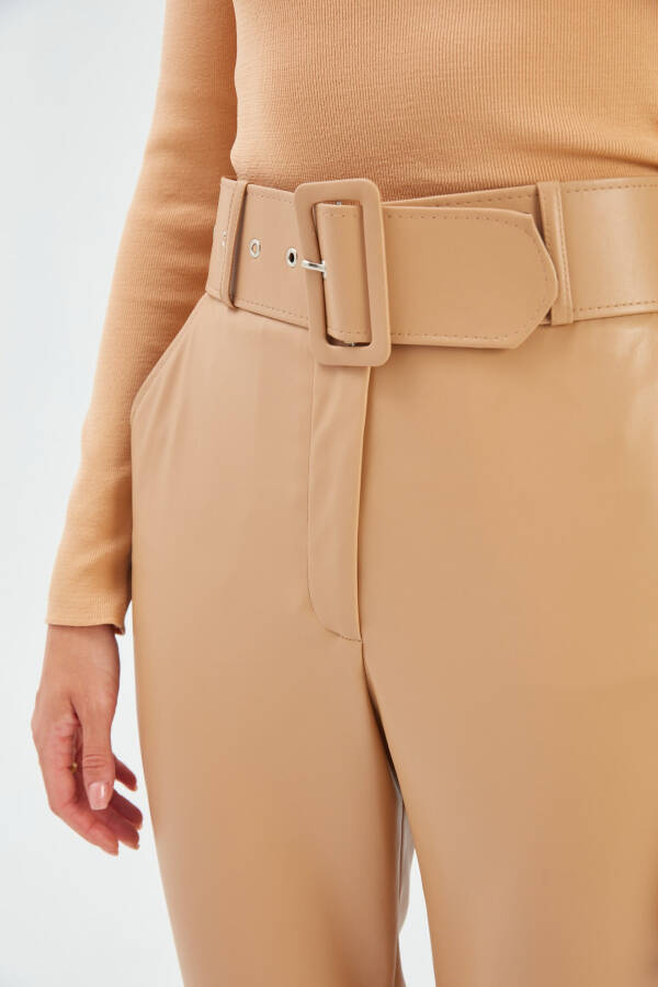 Belted Leather Pants - Beige - 15