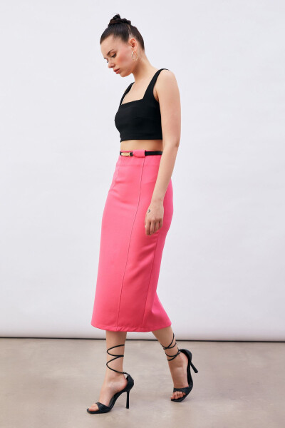 Belted Midi Pencil Skirt - Fuchsia - 4