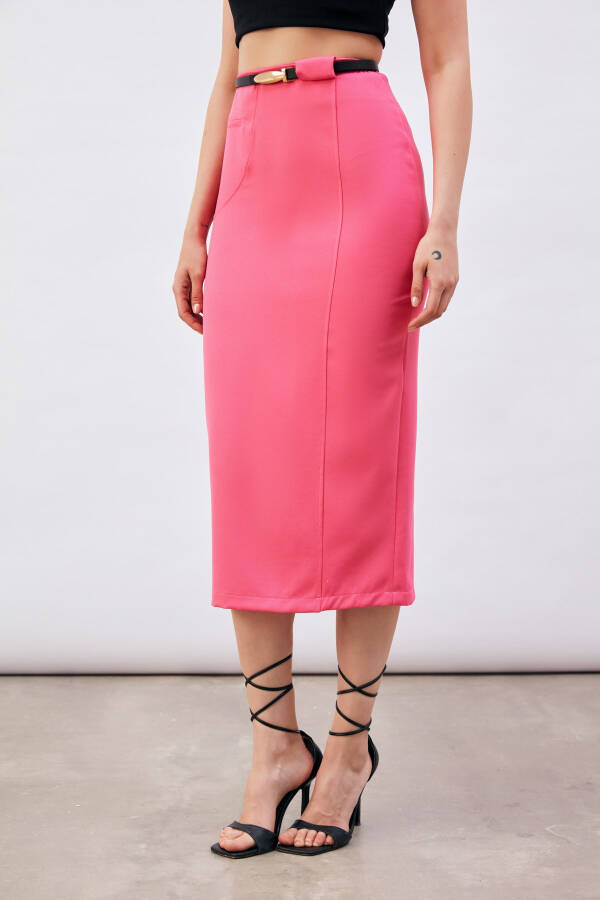 Belted Midi Pencil Skirt - Fuchsia - 12