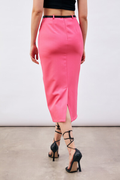 Belted Midi Pencil Skirt - Fuchsia - 14