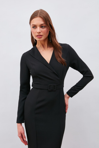 Belted Pencil Dress - Black - 9