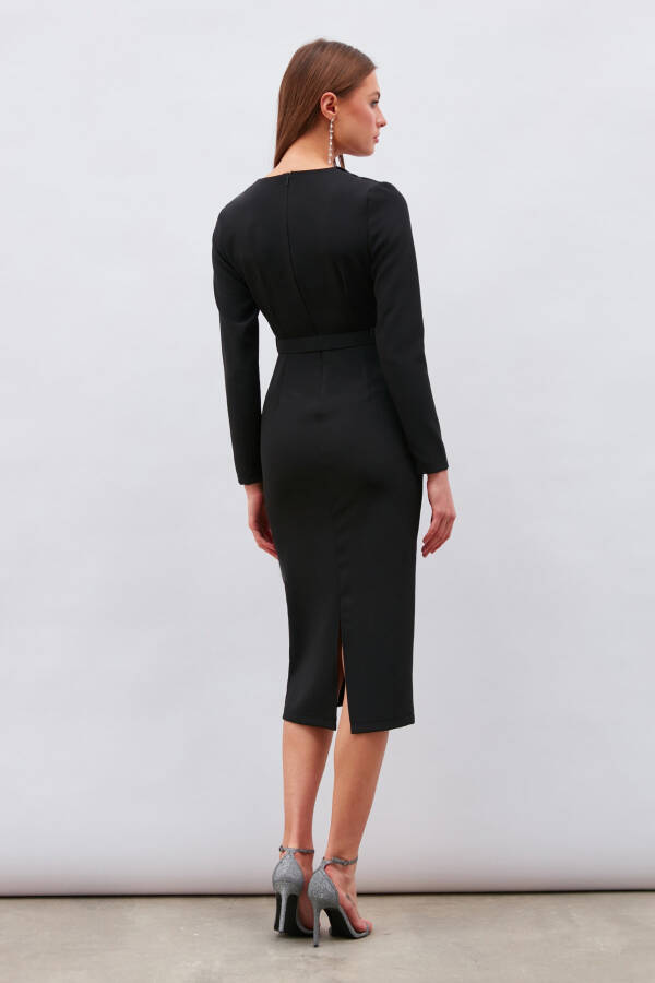 Belted Pencil Dress - Black - 14